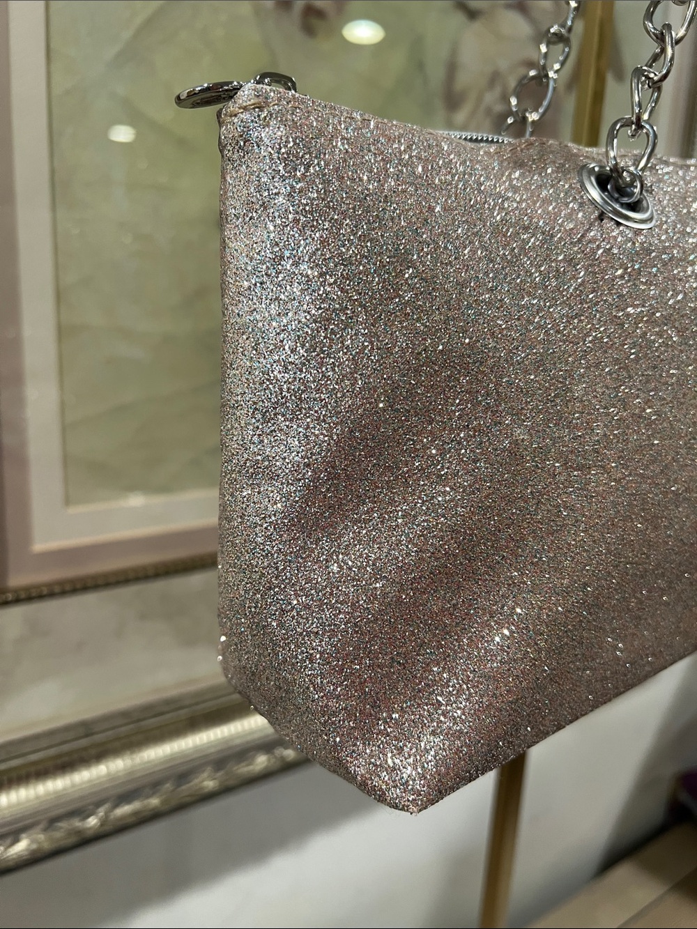 Silver-Pink Glitter Wine Bottle Carrier Bag - Picture 4 of 6
